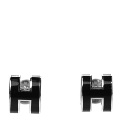 Hermes Palladium Lacquered Mini Pop H Earrings Black 1 of 4