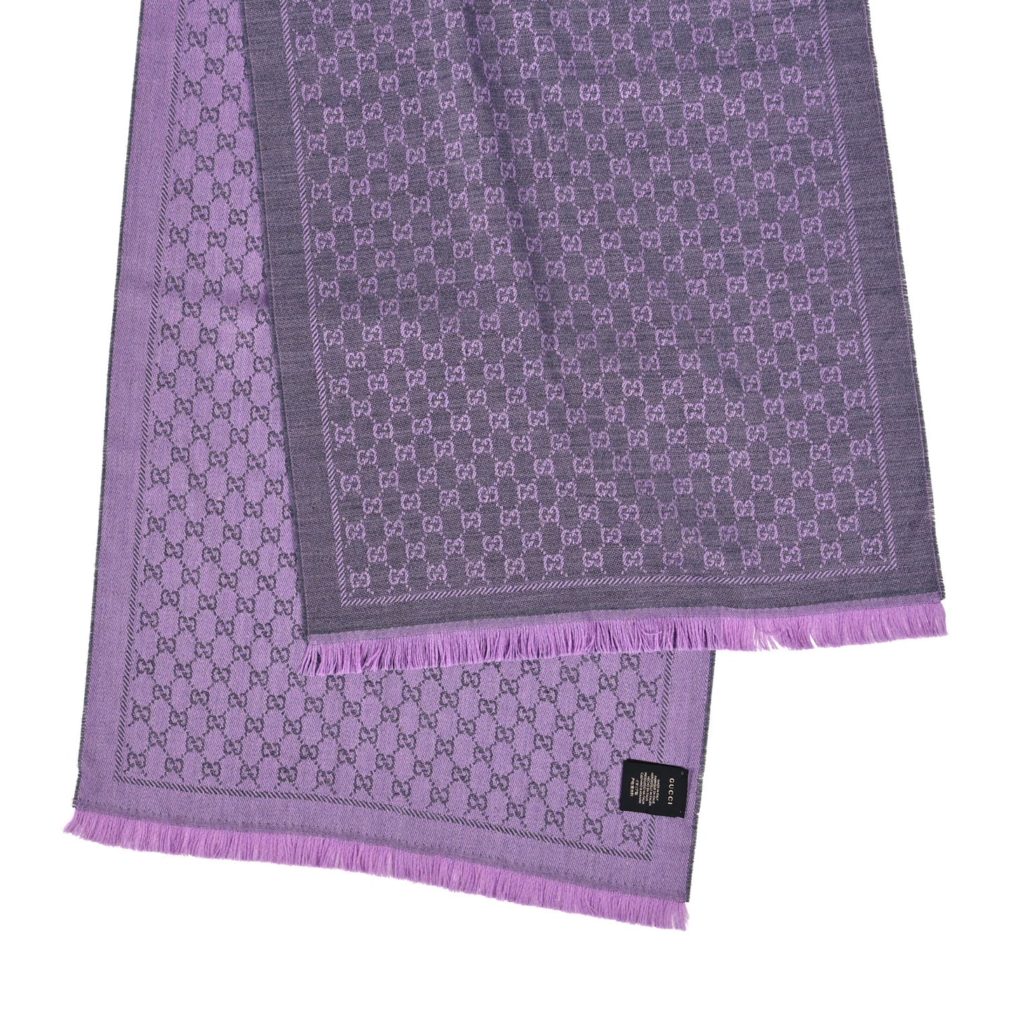 Wool GG Monogram Reversible New Sten Fringe Scarf Flannel Light Purple