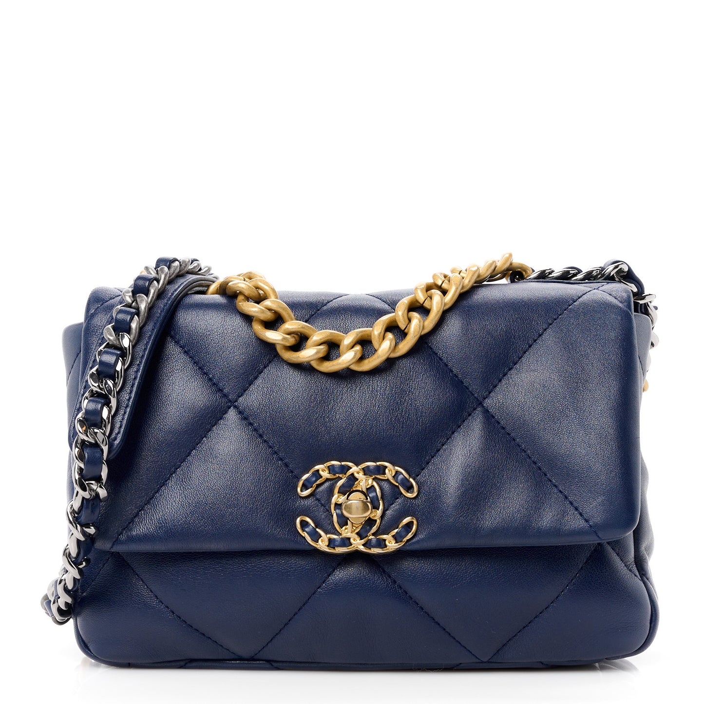Lambskin Quilted Medium Chanel 19 Flap Navy Blue