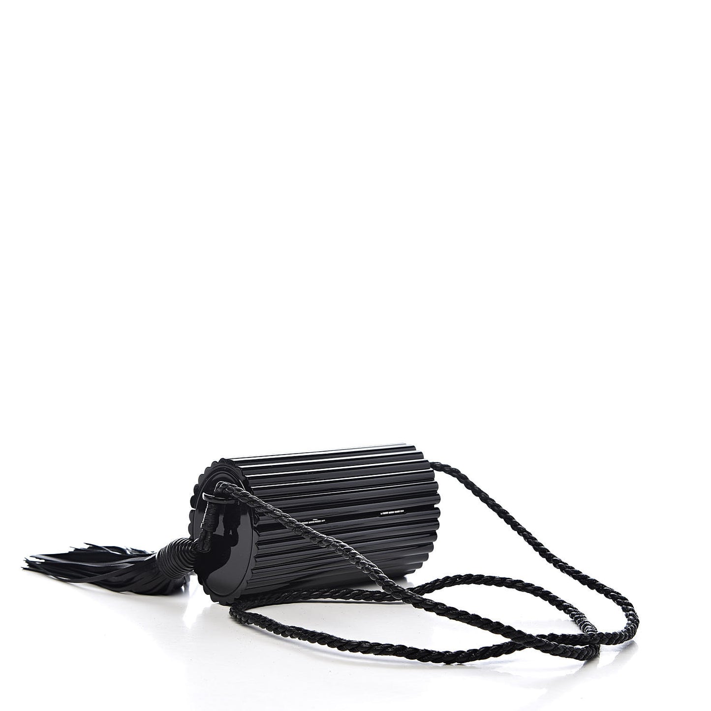 Ribbed Plexiglass Lambskin Fringe Monogram Opium Box Bag Black