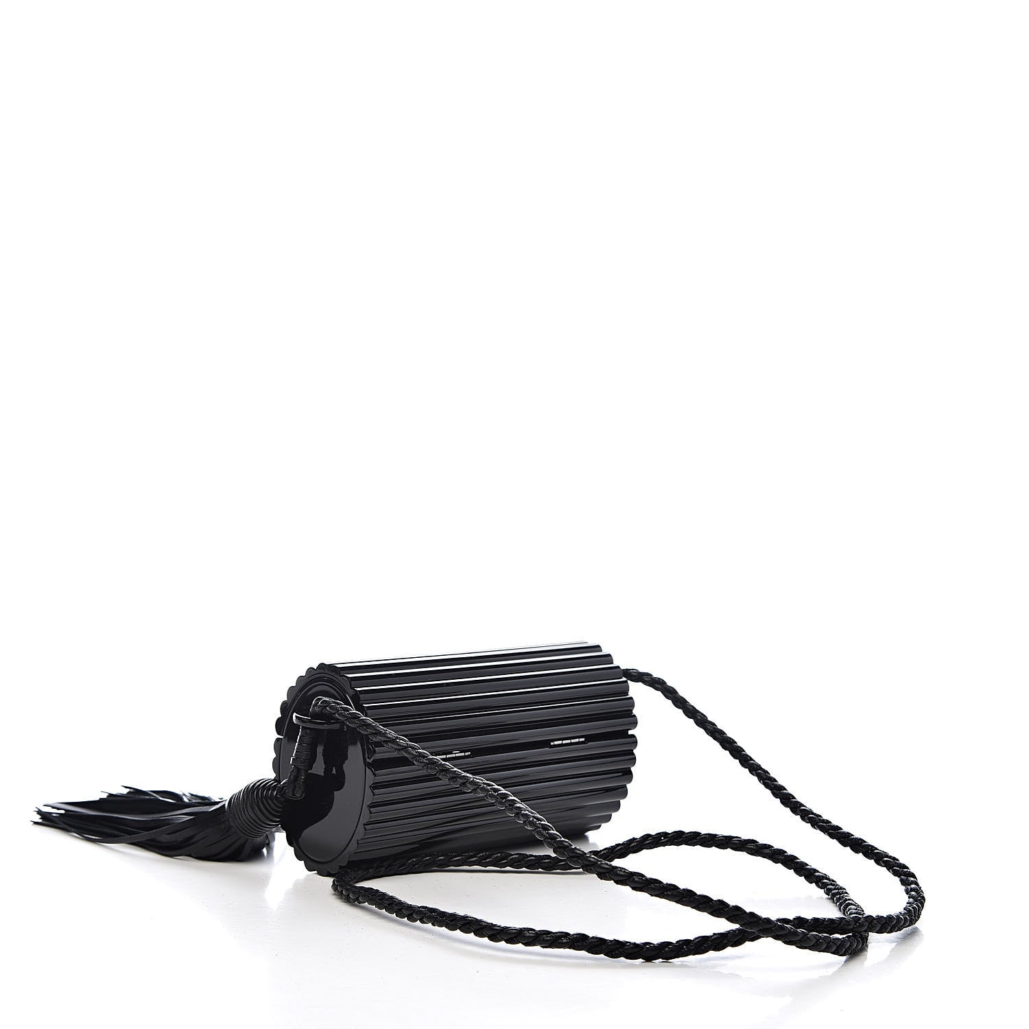 Saint Laurent Ribbed Plexiglass Lambskin Fringe Monogram Opium Box Bag Black 3 of 9