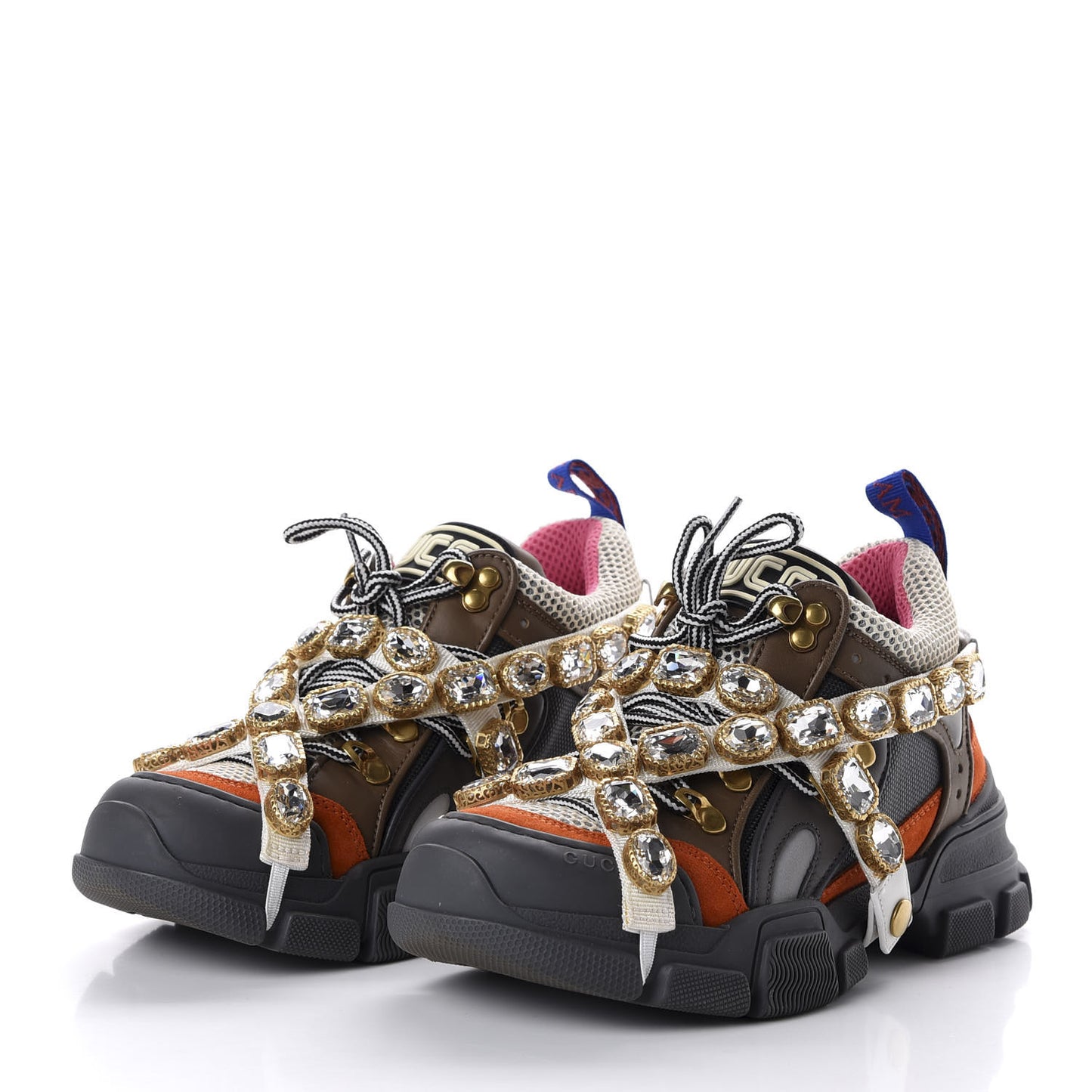 X SEGA Mesh Canvas Calfskin Removable Crystals Womens Flashtrek Sneakers 36.5 White Box Pink Ardesia Loess