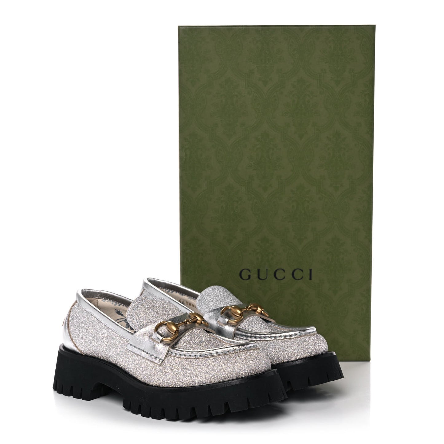 Mini Diamond Storm Silk Calfskin Womens Harald Horsebit 25mm Platform Loafers 36 Silver