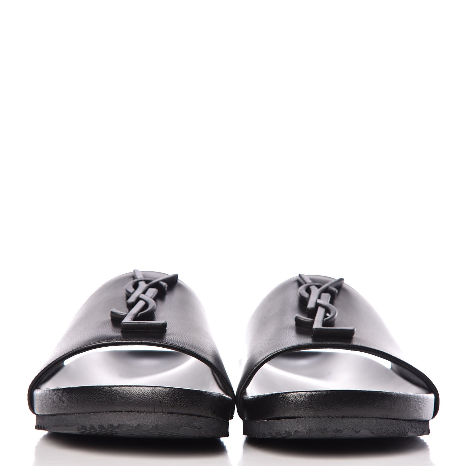 Saint Laurent Calfskin Monogram Joan Slide Sandals 35.5 Black 2 of 10