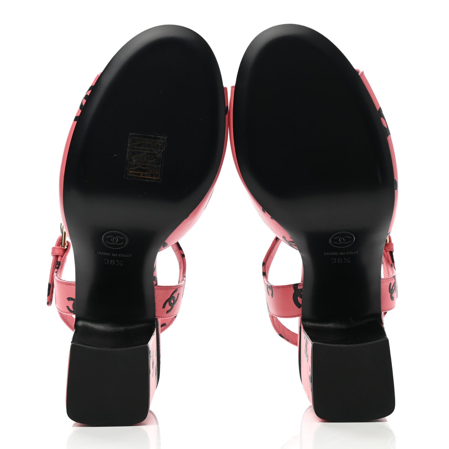 Lambskin Printed CC Sandals 38.5 Pink Black