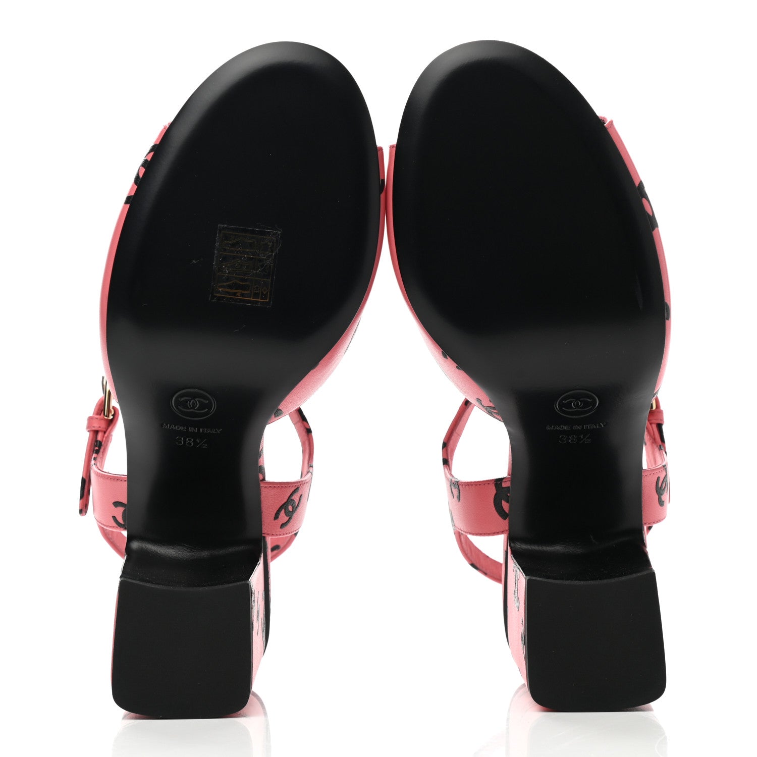 Chanel Lambskin Printed CC Sandals 38.5 Pink Black 5 of 9