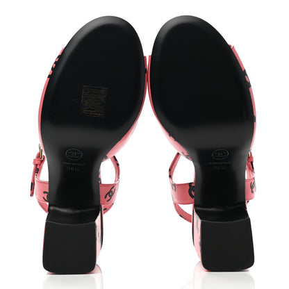 Chanel Lambskin Printed CC Sandals 38.5 Pink Black 5 of 9