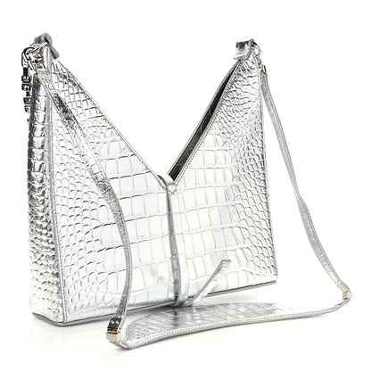 Givenchy Metallic Calfskin Croc Embossed Small Cut Out Shoulder Bag Silver 3 of 11