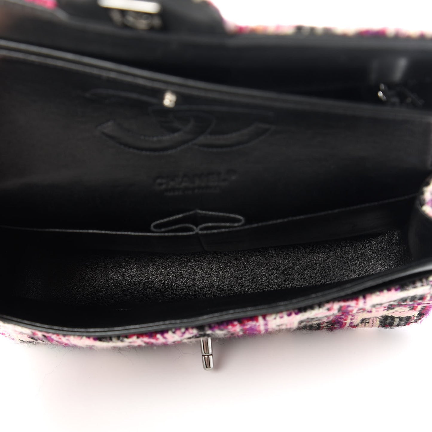 Tweed Quilted Medium Double Flap Pink Black