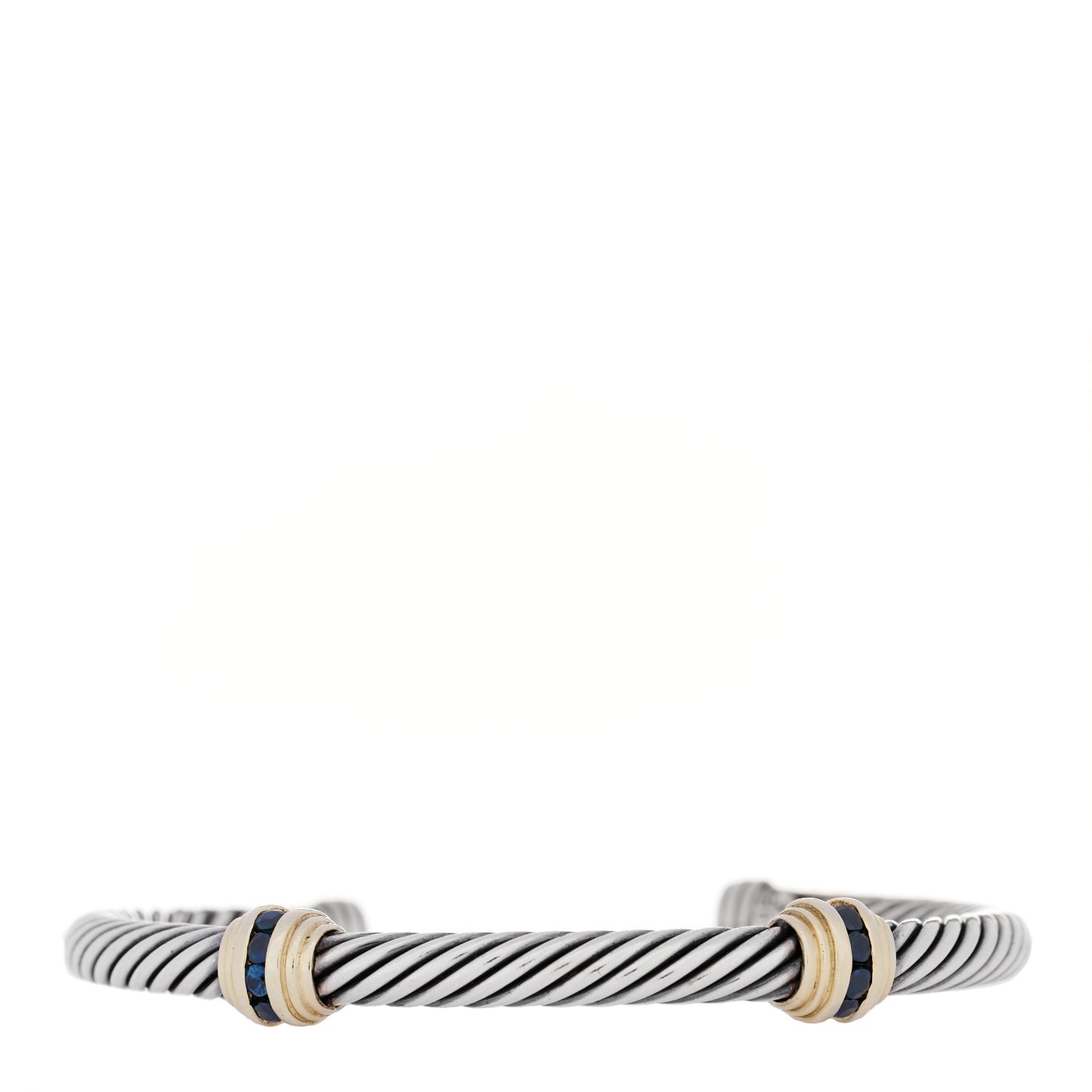 Sterling Silver 14K Yellow Gold Blue Sapphire 5mm Cable Classics Two Station Bracelet