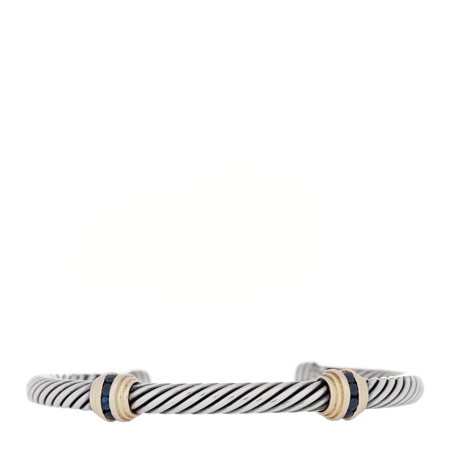 David Yurman Sterling Silver 14K Yellow Gold Blue Sapphire 5mm Cable Classics Two Station Bracelet 1 of 5