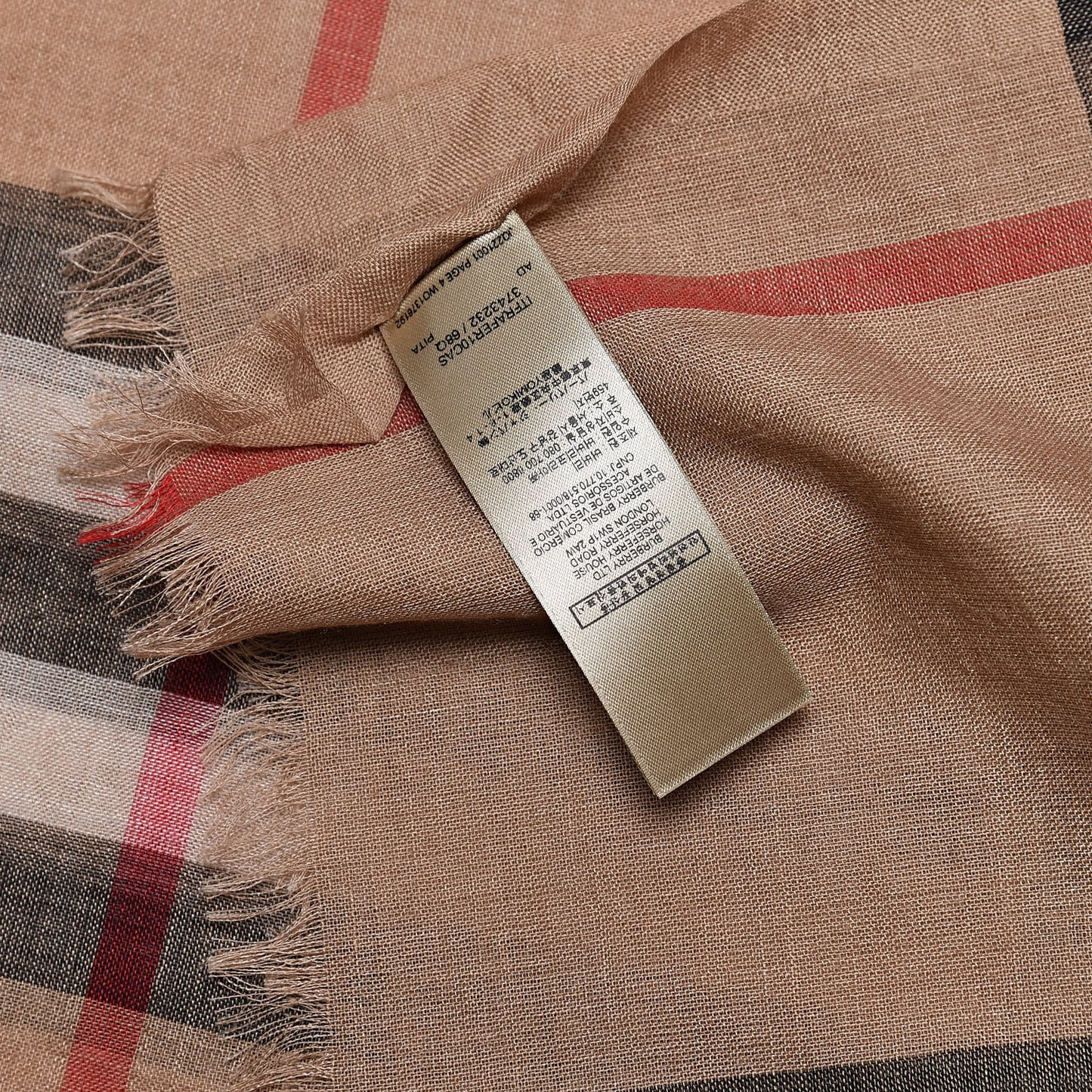 Wool Silk House Check Lightweight Scarf Camel