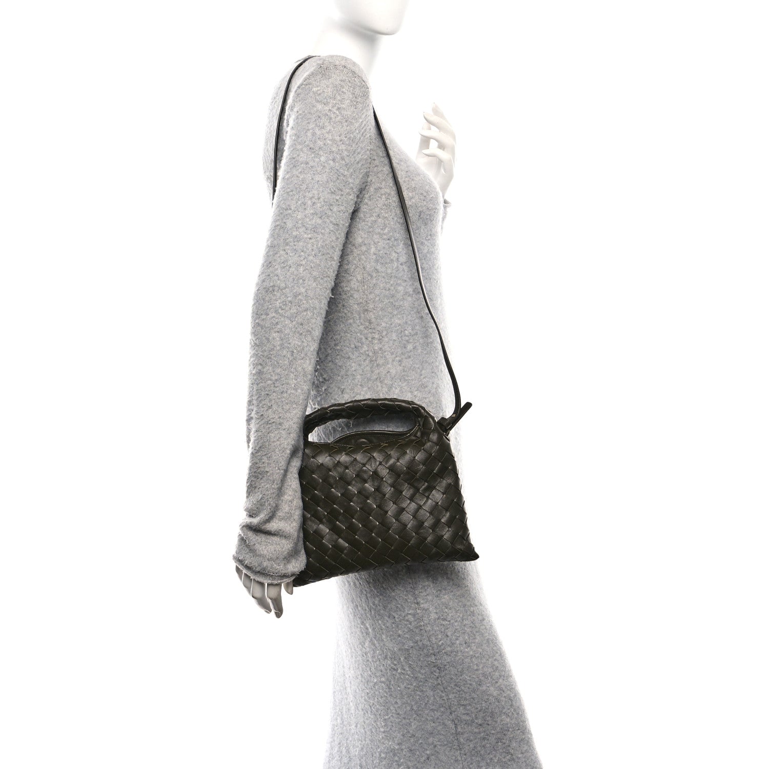 Bottega Veneta Calfskin Intrecciato Mini Hop Khaki 2 of 9