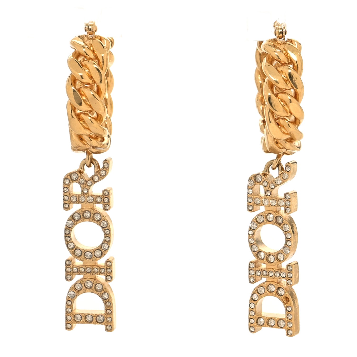 Christian Dior Crystal Dio(r)evolution Logo Hoop Drop Earrings Gold 1 of 5