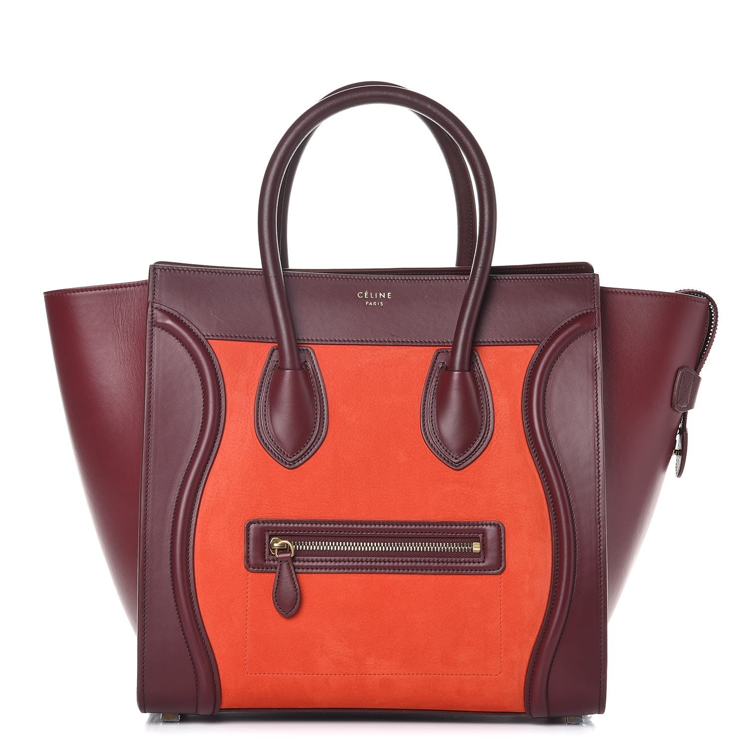 Celine Nubuck Smooth Calfskin Mini Luggage Vermillion 1 of 9