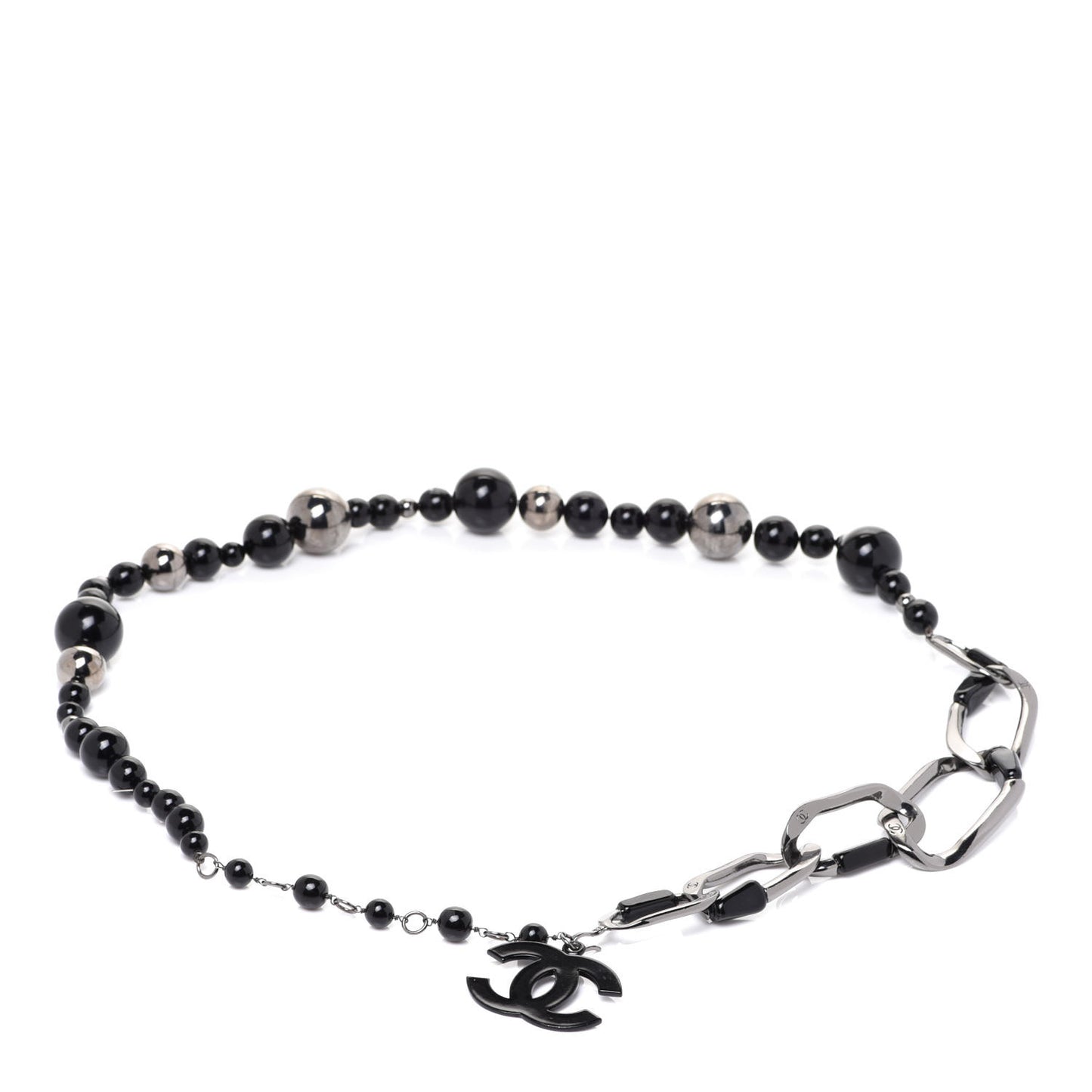 Resin Metal Chain Bead Belt Black Silver