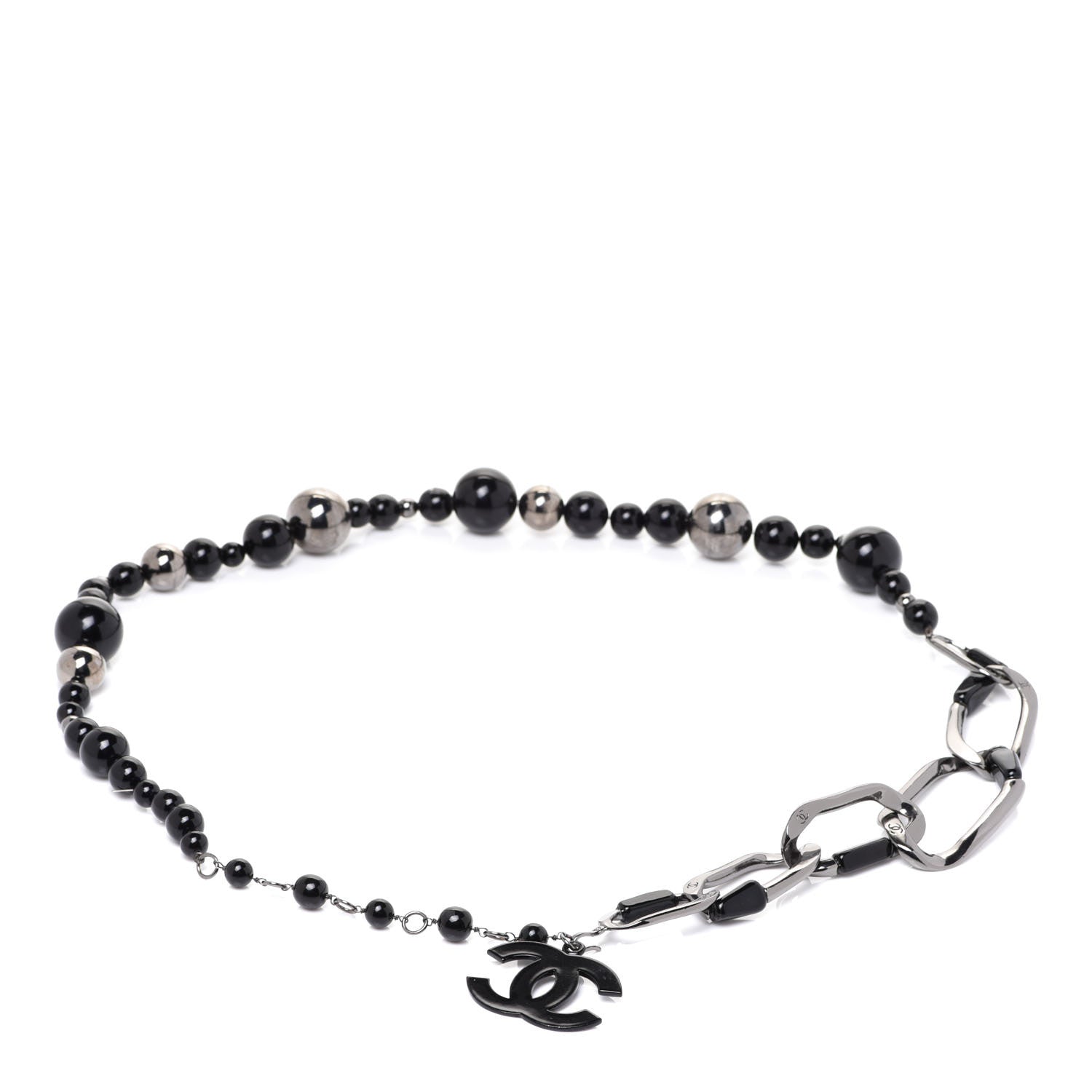 Chanel Resin Metal Chain Bead Belt Black Silver 2 of 3