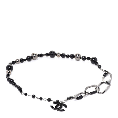 Chanel Resin Metal Chain Bead Belt Black Silver 2 of 3