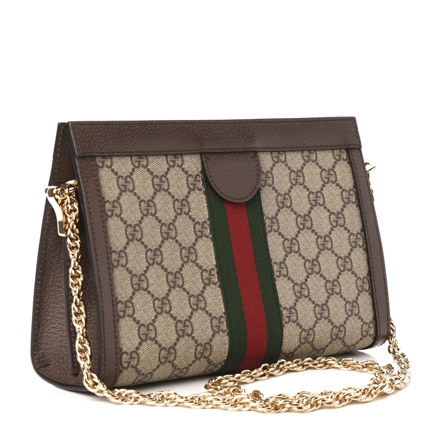 GG Supreme Monogram Web Small Ophidia Chain Shoulder Bag Brown