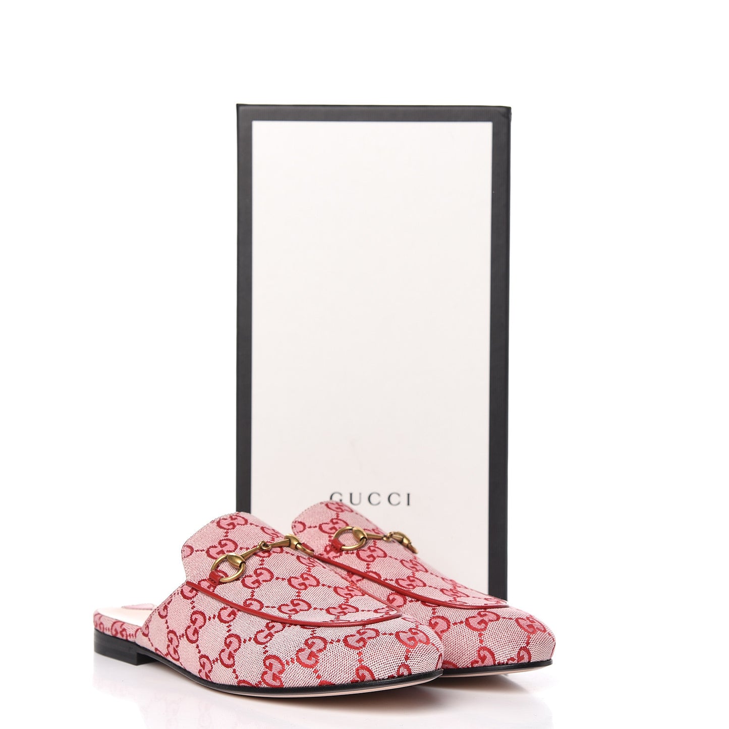 Canvas GG Monogram Horsebit Womens Princetown Slippers 39 Gardenia Hibiscus Red