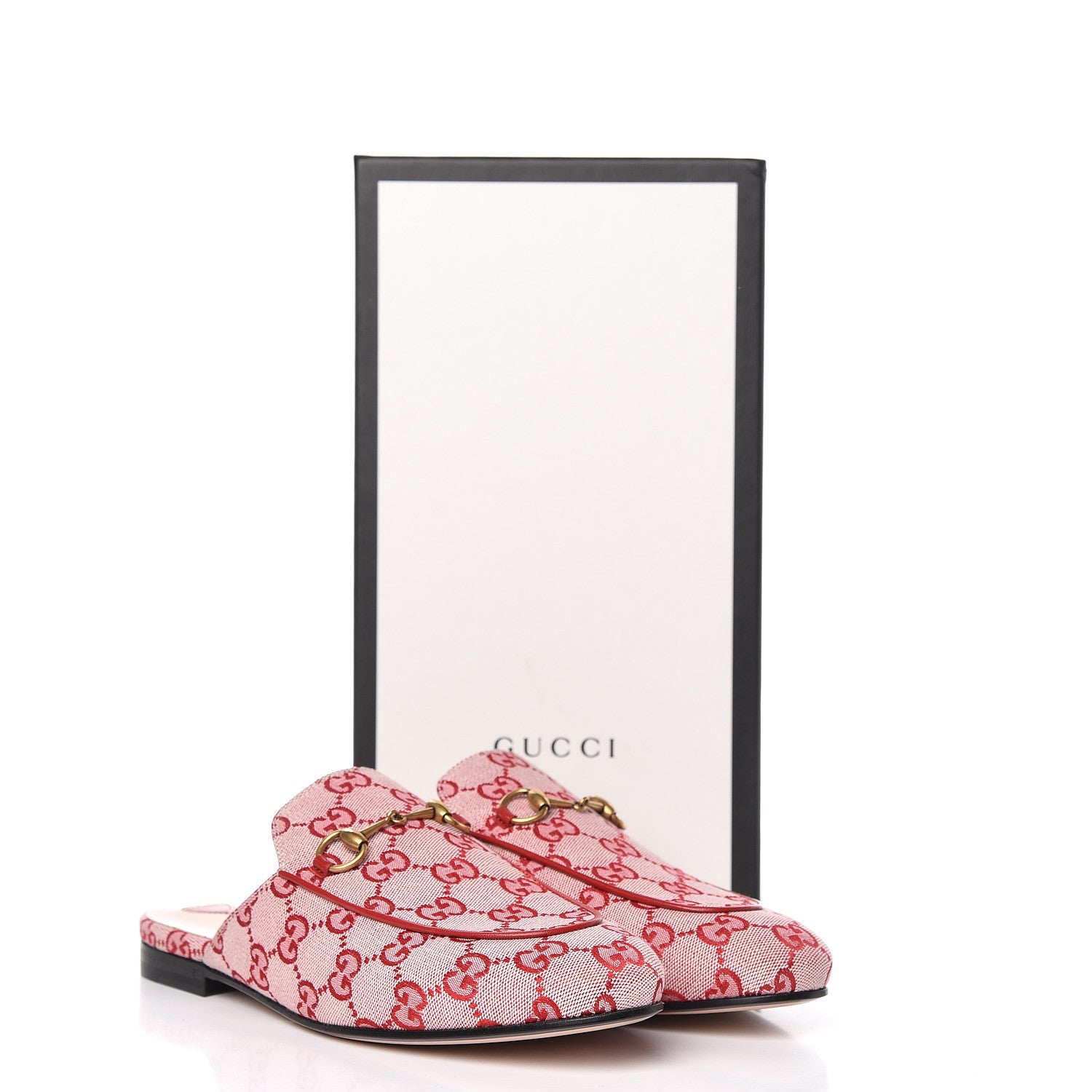 Gucci Canvas GG Monogram Horsebit Womens Princetown Slippers 39 Gardenia Hibiscus Red 9 of 9