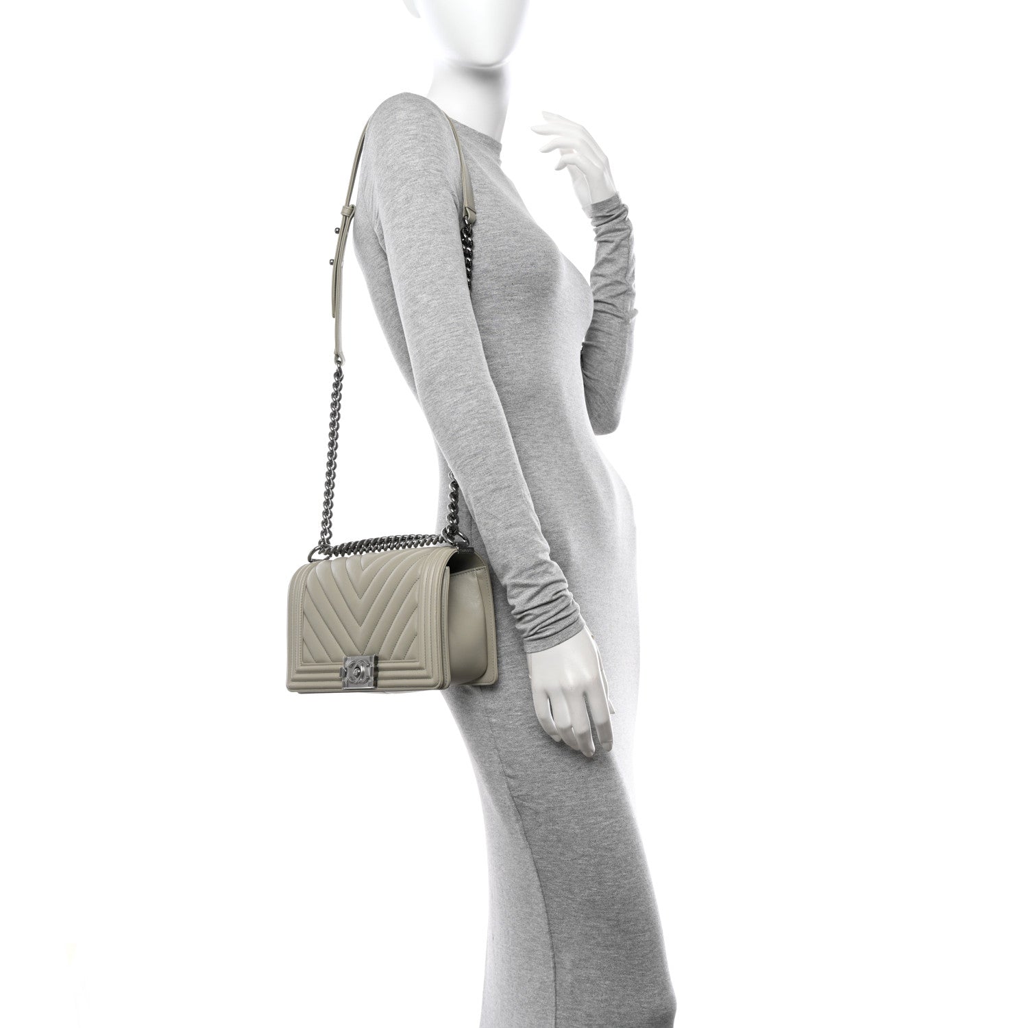 Chanel Calfskin Chevron Quilted Medium Boy Flap Grey 2 of 10