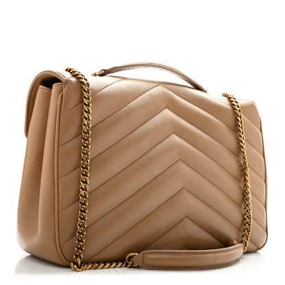 Saint Laurent Lambskin Chevron Quilted Large LouLou Natural Tan 4 of 15