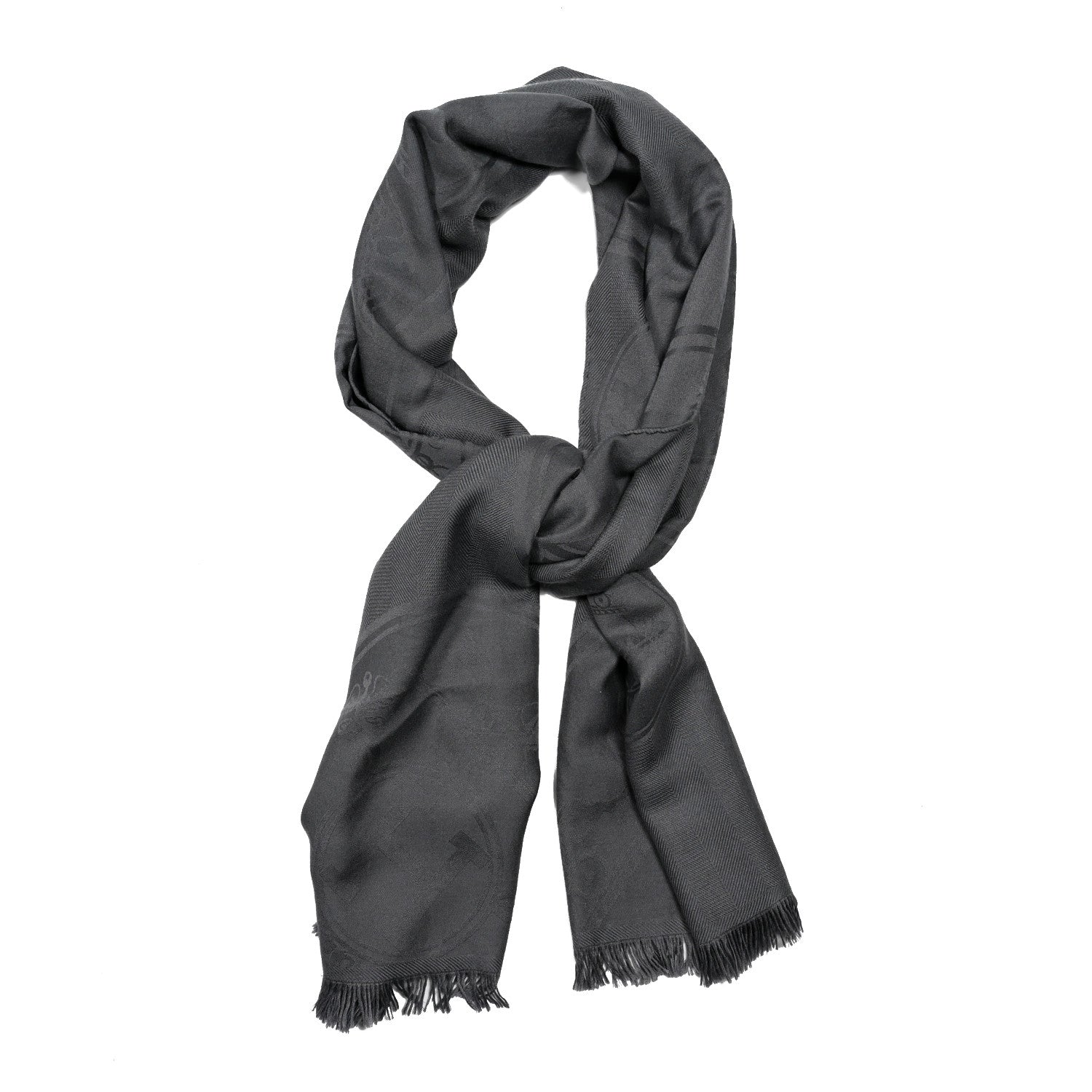 Hermes Cashmere Silk Jacquard New Libris Scarf Gris Souris 1 of 4