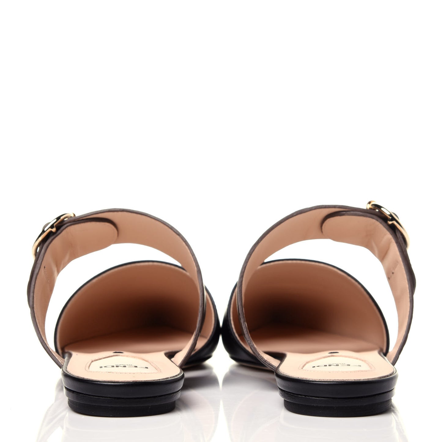 Vitello FF Embossed Buckle Flat Mules 37.5 Maya Black