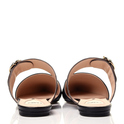 Fendi Vitello FF Embossed Buckle Flat Mules 37.5 Maya Black 5 of 10