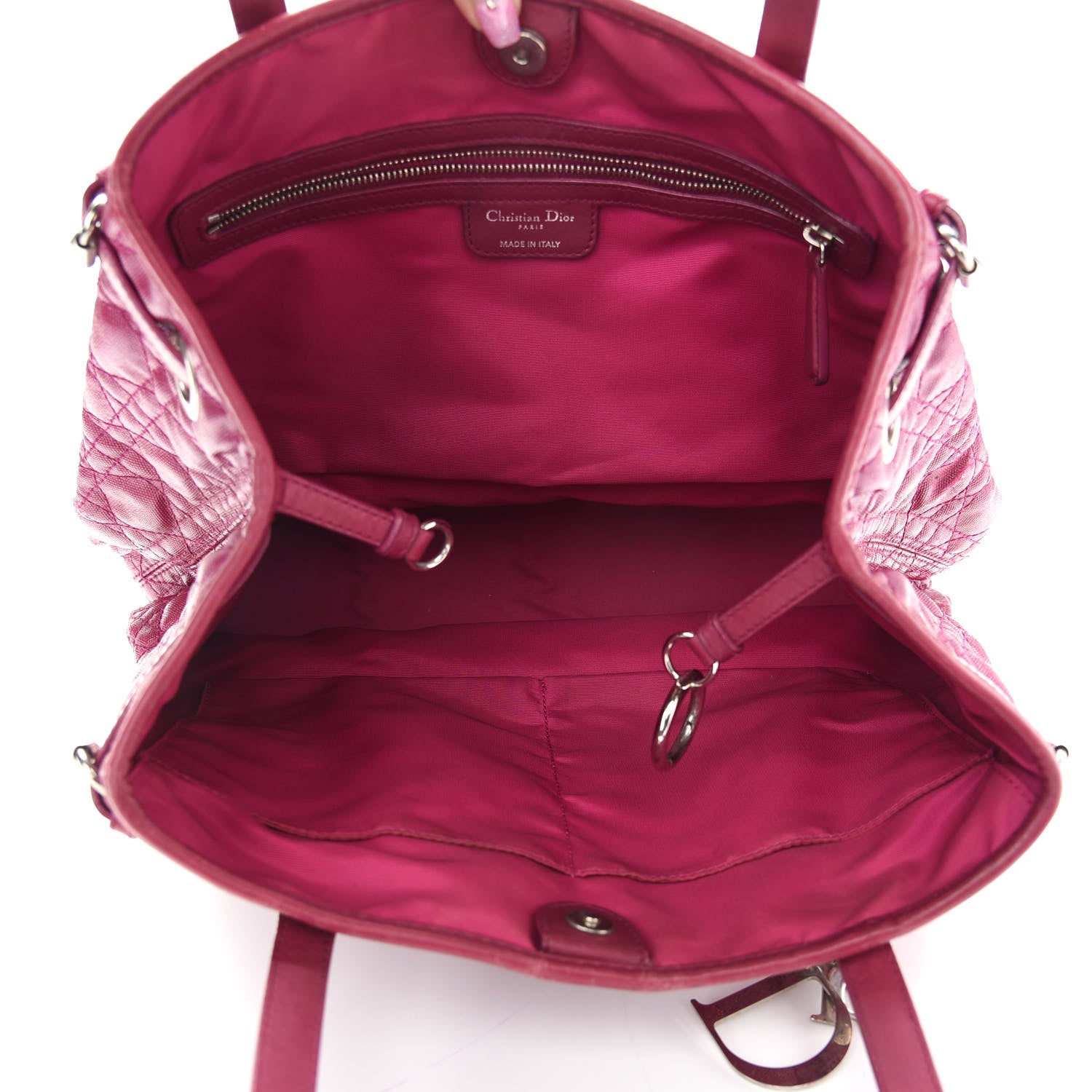 Christian Dior Coated Canvas Cannage Medium Panarea Tote Raspberry 4 of 11
