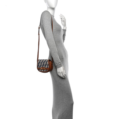 Celine Maillon Triomphe Jacquard Canvas Calfskin Small Crecy Bag Navy Tan 2 of 12