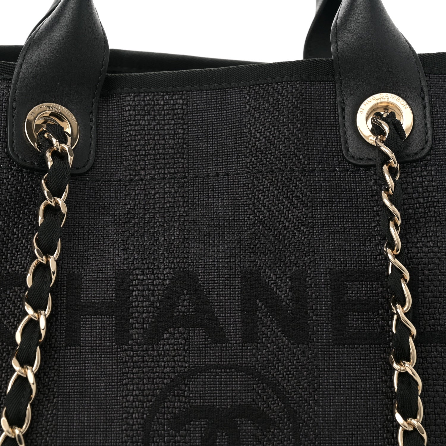 Chanel Mixed Fibers Calfskin Striped Medium Deauville Tote Black 8 of 12