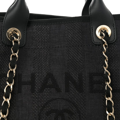 Chanel Mixed Fibers Calfskin Striped Medium Deauville Tote Black 8 of 12