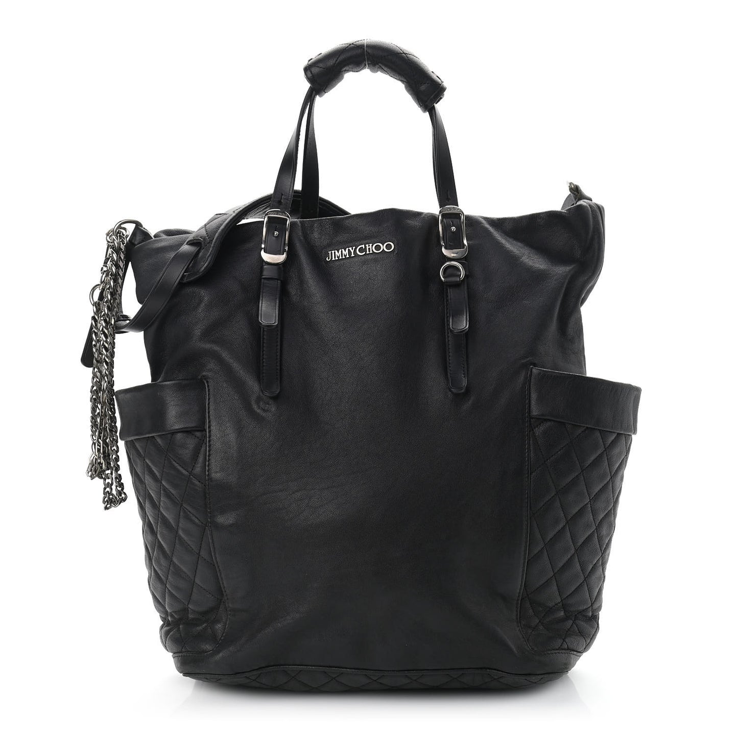 Lambskin Chain Embellished Blare Tote Black