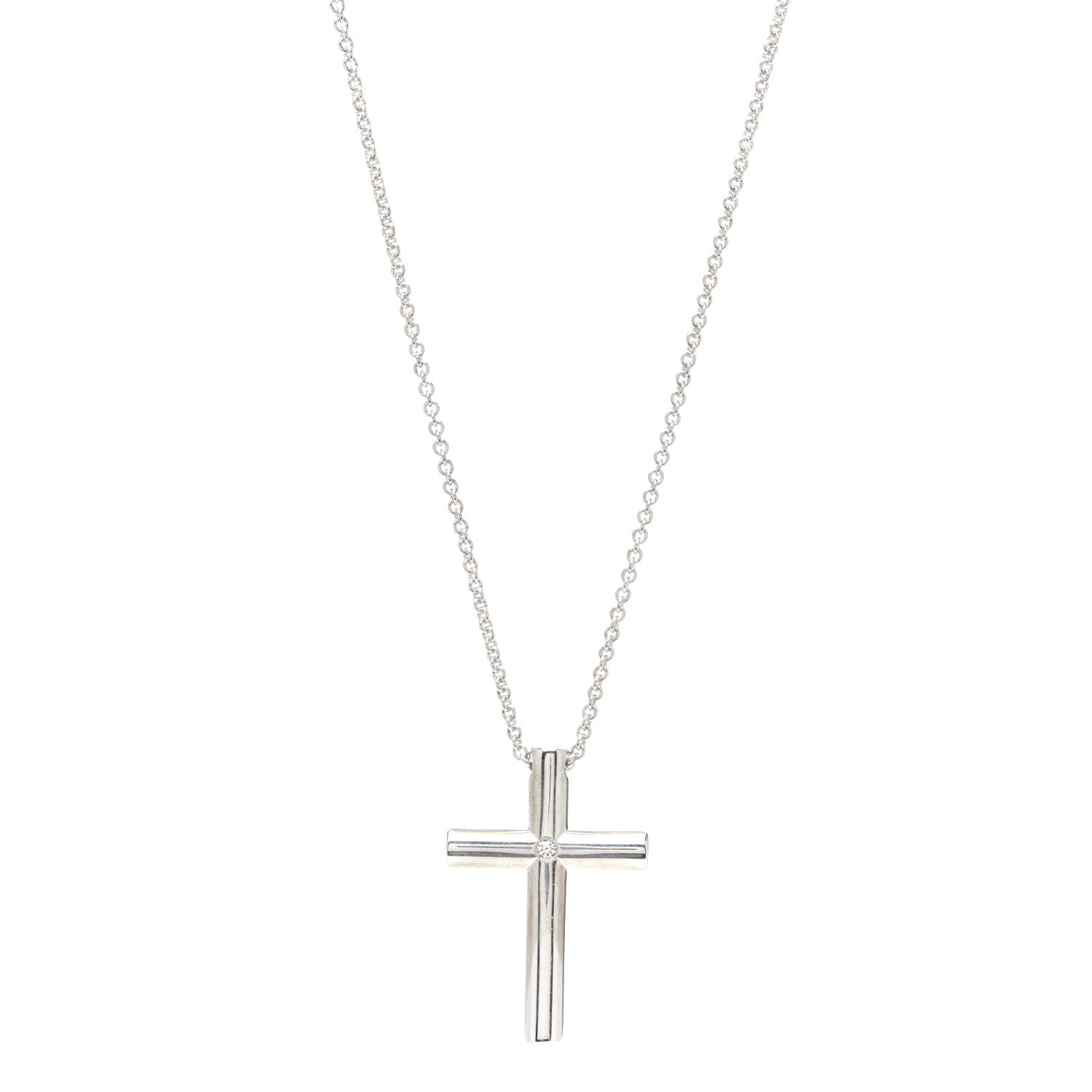 Tiffany Sterling Silver Diamond Cross Pendant Necklace 1 of 6