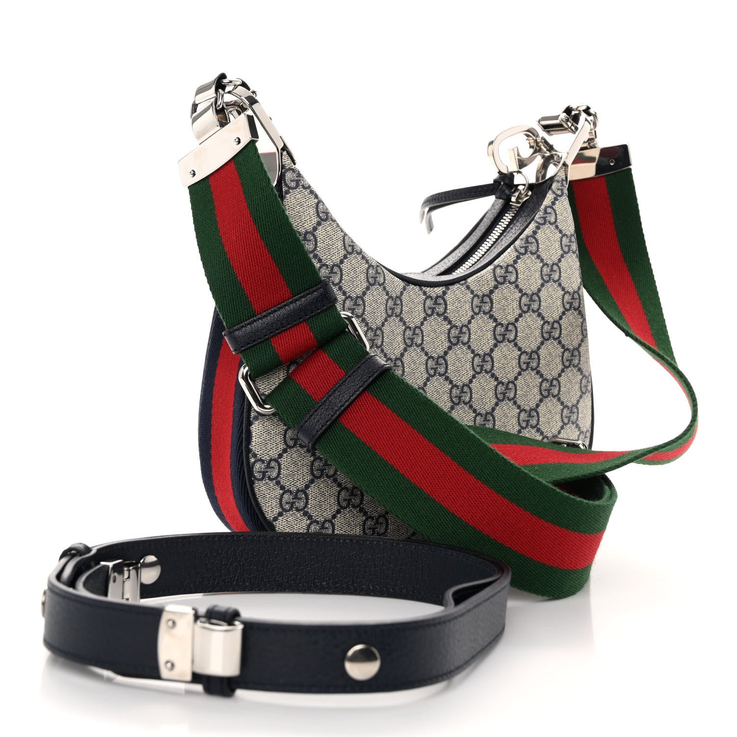 Gucci GG Supreme Monogram Textured Calfskin Web Small Attache Shoulder Bag Beige Blue 3 of 9