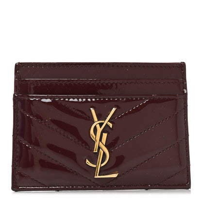 Saint Laurent Vernice Matelasse Chevron Monogram Credit Card Case Dark Red WIne 1 of 7