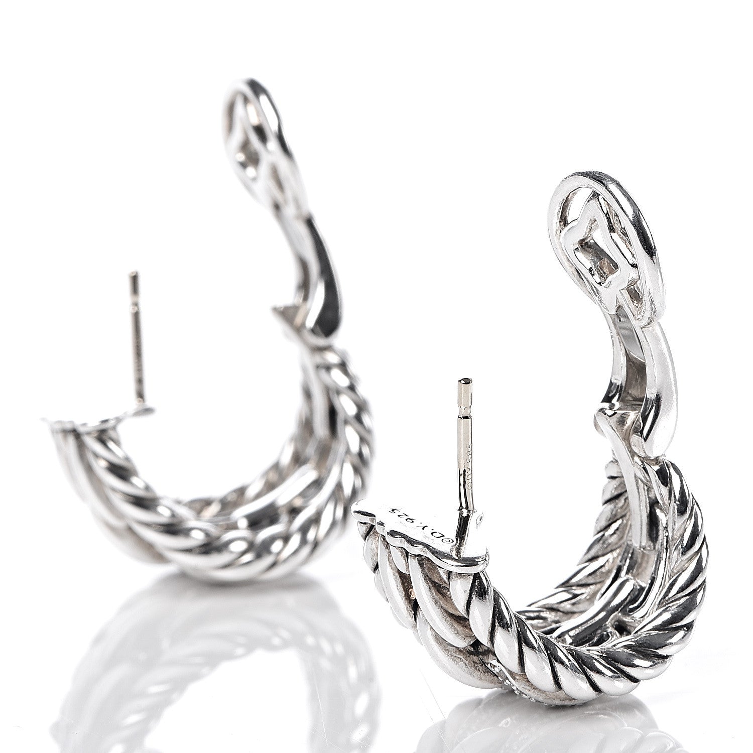 David Yurman Sterling Silver Diamond Wellesley Link Hoop Earrings 4 of 4