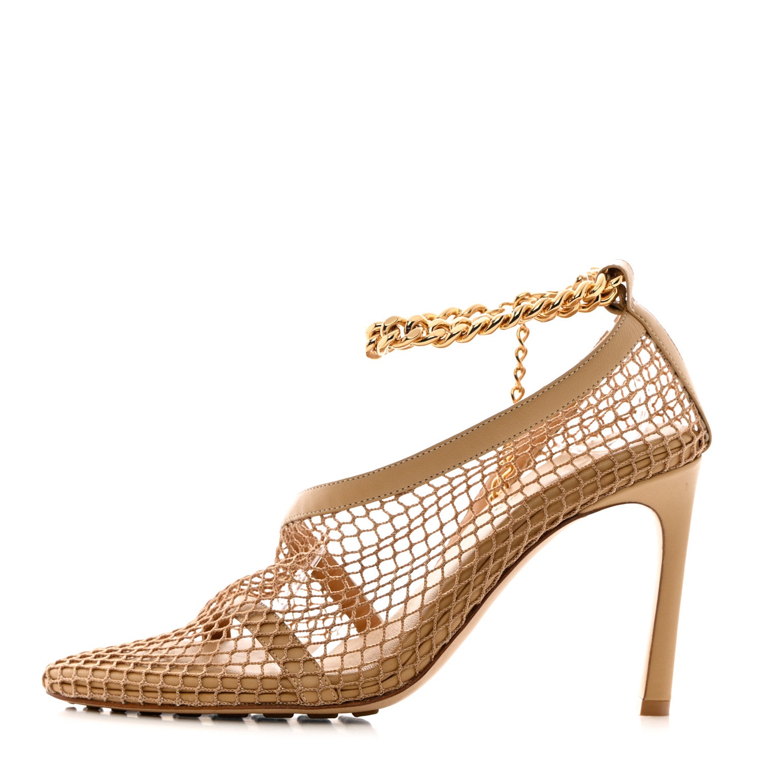 Bottega Veneta Mesh Nappa Chunky Chain Sandals 37 Beige Pony 1 of 11