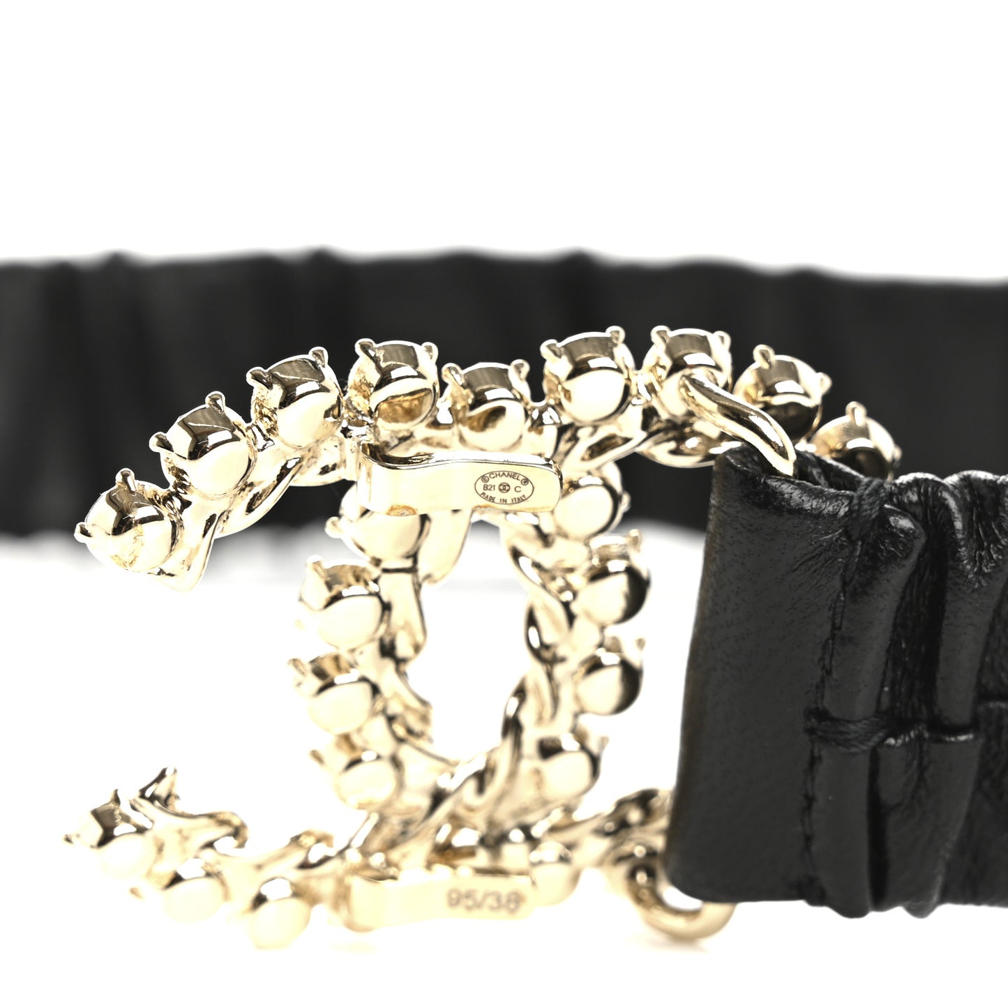 Calfskin Strass Ruched Rope CC Belt 95 38 Black