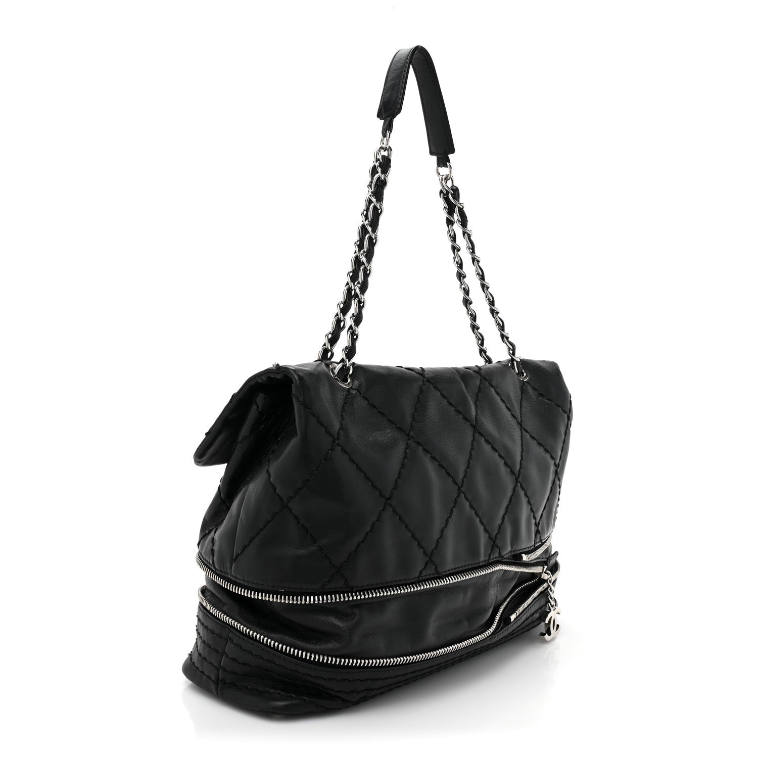 Chanel Calfskin Stitched Large Expandable Flap Bag Black 4 of 15