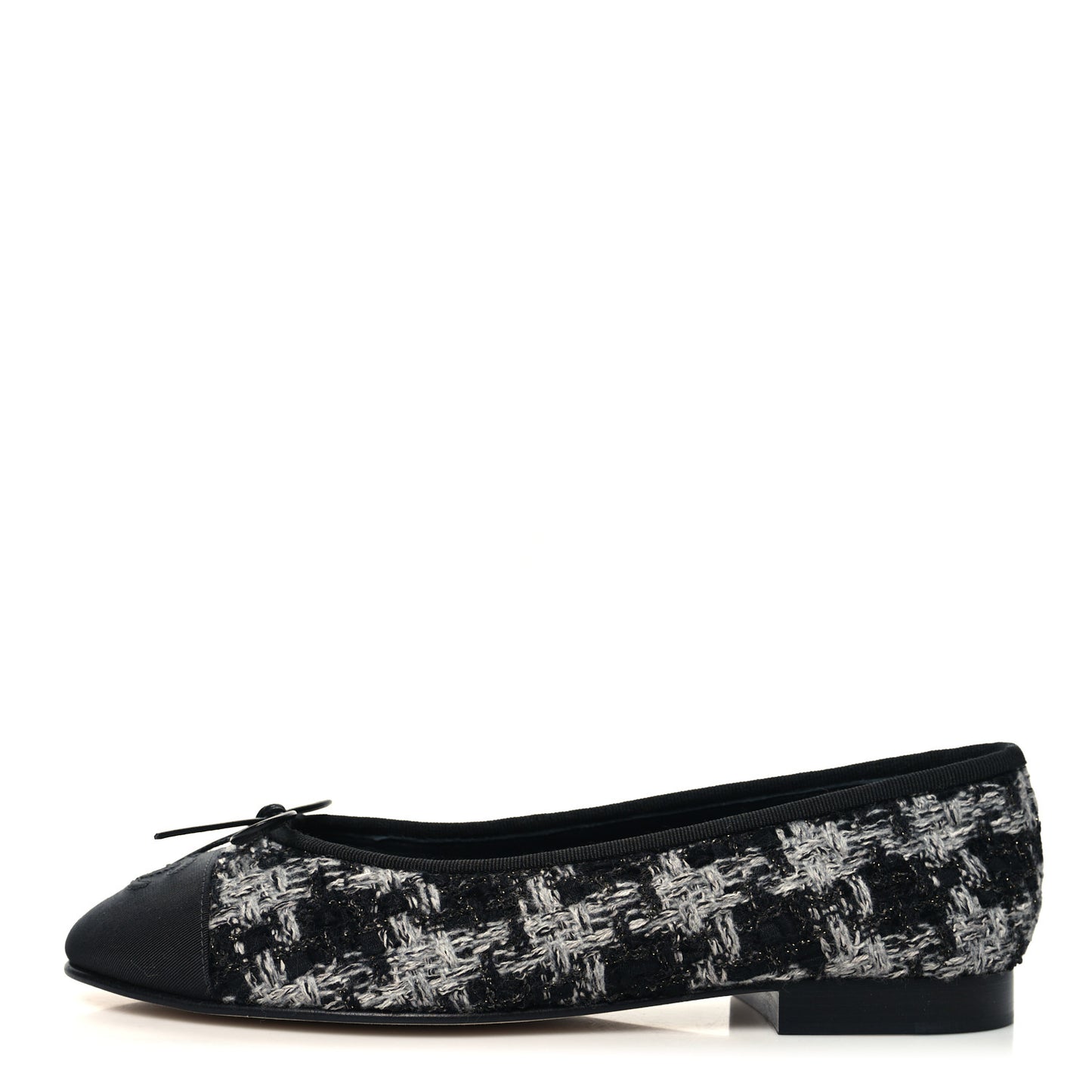 Tweed Grosgrain Cap Toe Ballerina Flats 38 Black White