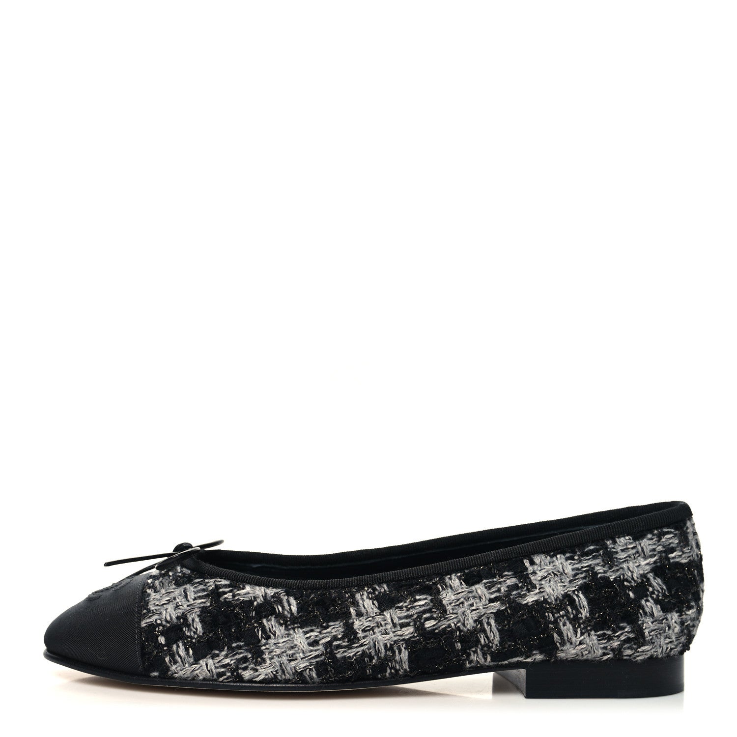 Chanel Tweed Grosgrain Cap Toe Ballerina Flats 38 Black White 1 of 9