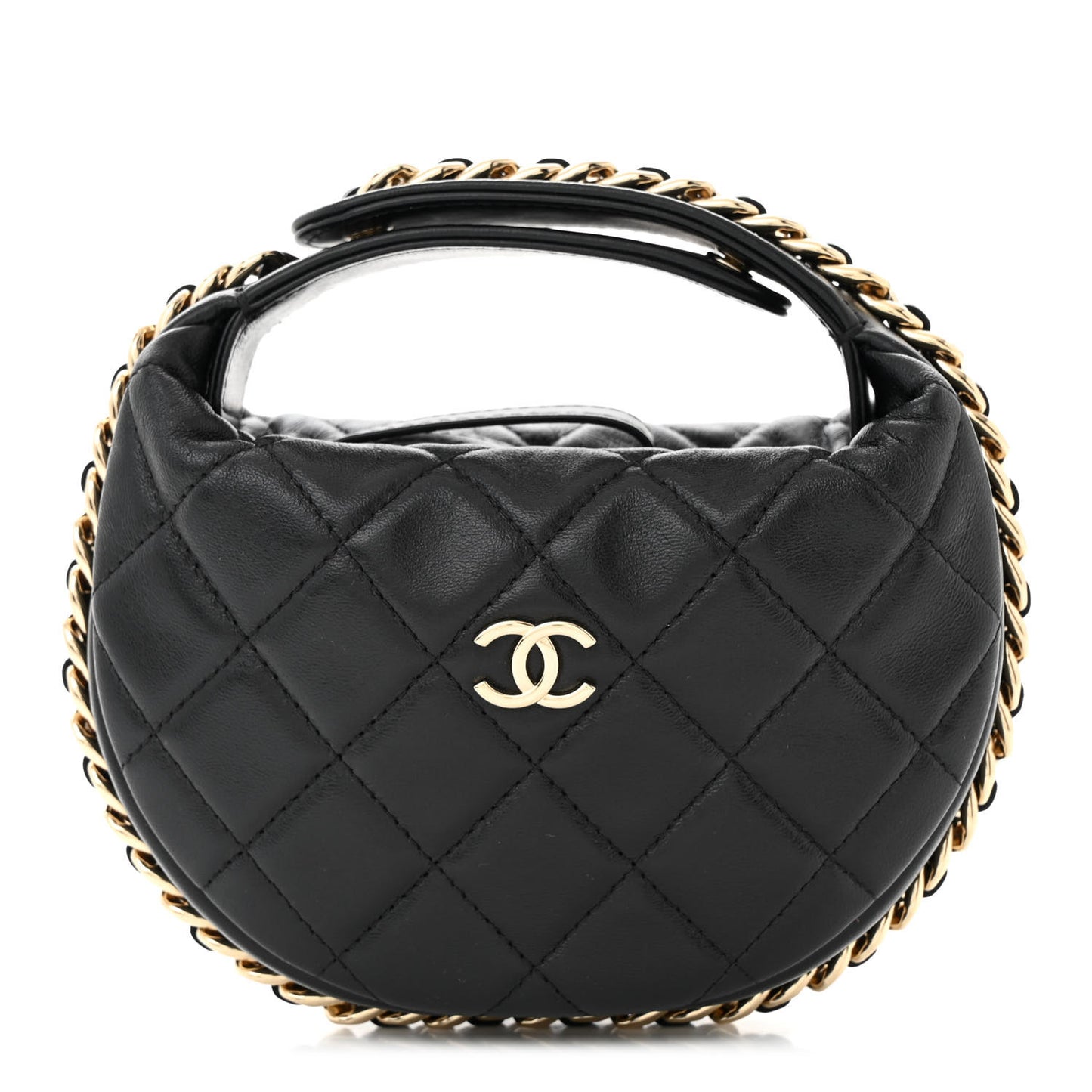 Lambskin Quilted Chain Around Pouch Black