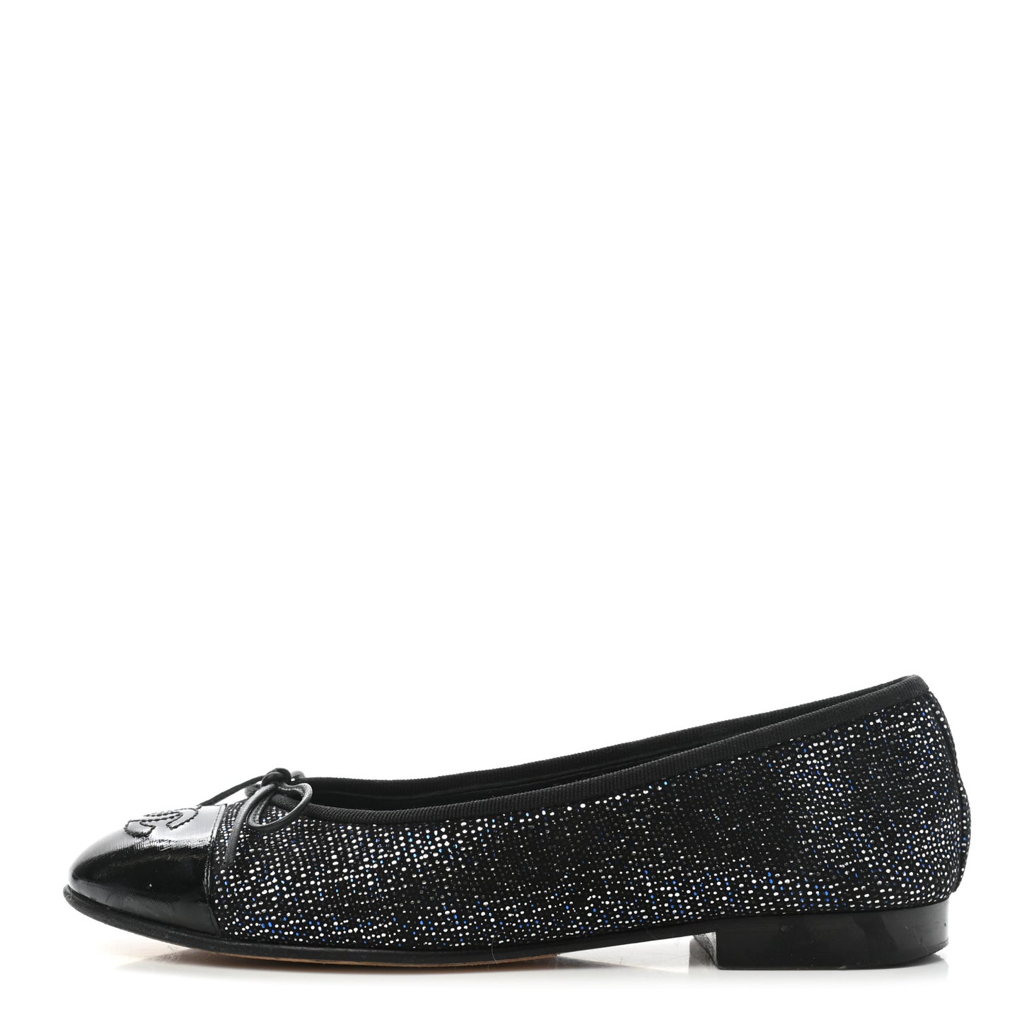 Fantasy Goatskin Patent Calfskin CC Cap Toe Ballerina Flats 36 Black Blue
