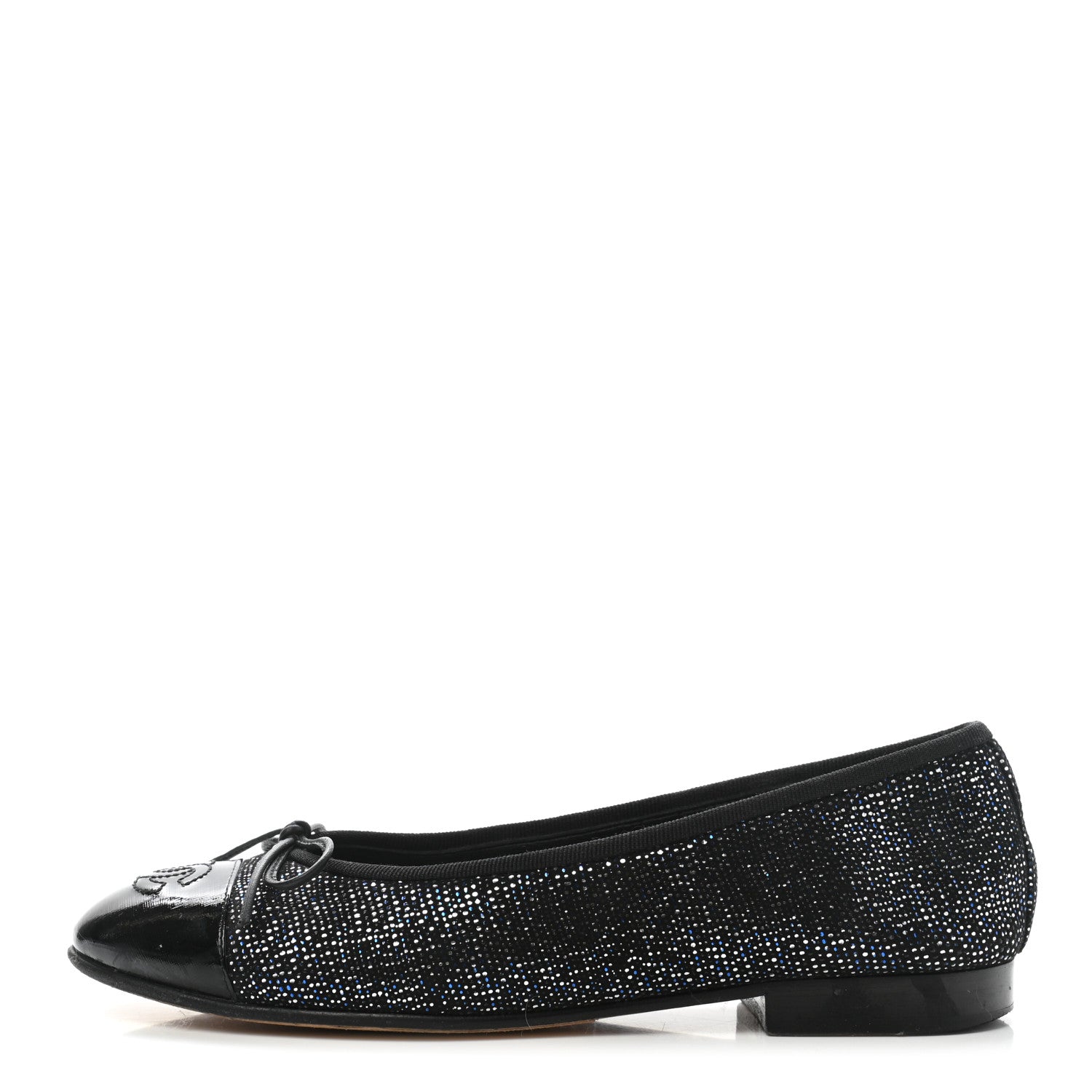 Chanel Fantasy Goatskin Patent Calfskin CC Cap Toe Ballerina Flats 36 Black Blue 1 of 8