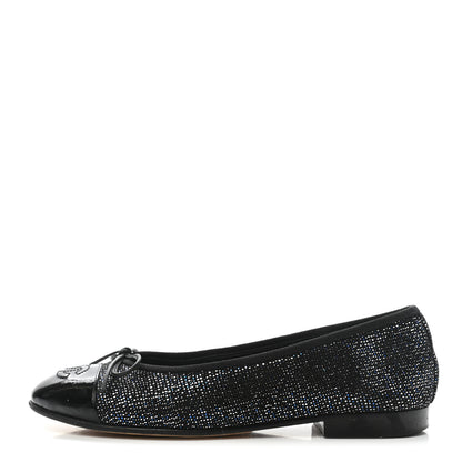 Chanel Fantasy Goatskin Patent Calfskin CC Cap Toe Ballerina Flats 36 Black Blue 1 of 8