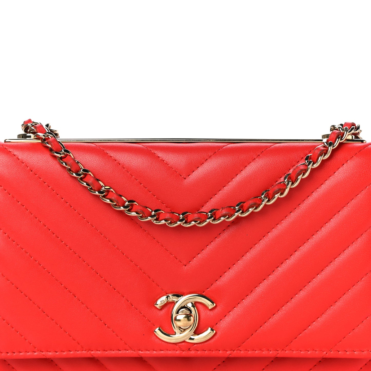 Lambskin Chevron Quilted Trendy CC Wallet On Chain WOC Red