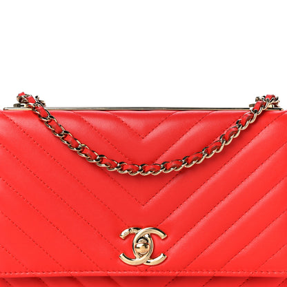 Chanel Lambskin Chevron Quilted Trendy CC Wallet On Chain WOC Red 9 of 18